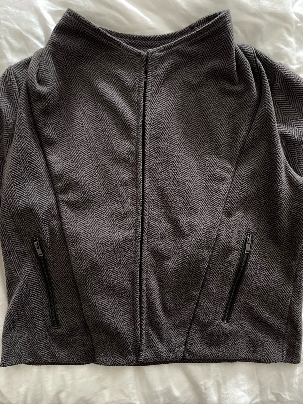 Banana Republic Moto Open Front Blazer Medium Charcoal Herringbone - Picture 3 of 7